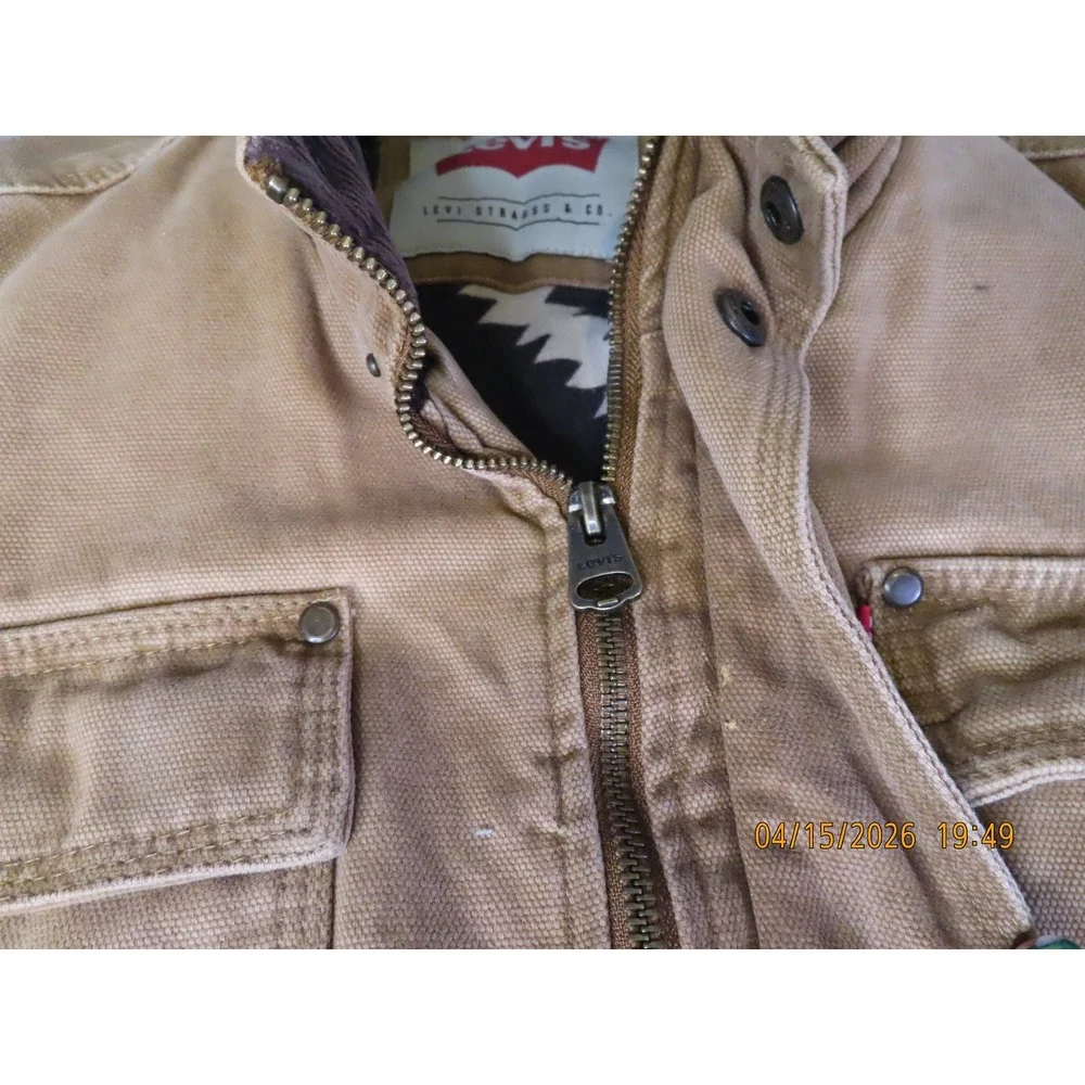 Levis Field Jacket Mens L Tan Canvas Military Aviator Coat Southwestern Aztec - Picture 13 of 16